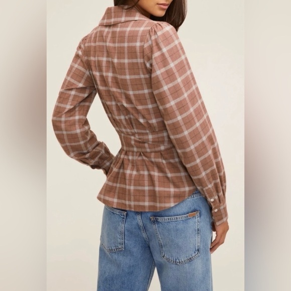 Marissa Webb Mia Lightweight Flannel Wrap Top Revolve Tan Plaid Size Small NWOT - Picture 3 of 11